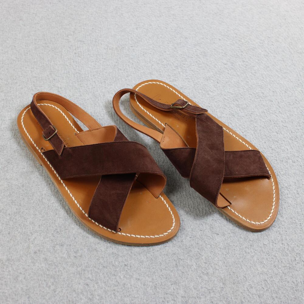 K Jacques Sandals Women 9 US 40 EU Brown Suede Cross Strap Coastal Boho France